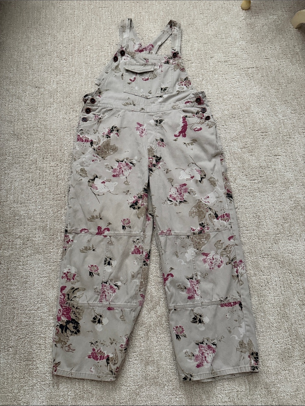 Easel Beige floral Cotton Overalls Jumpsuit